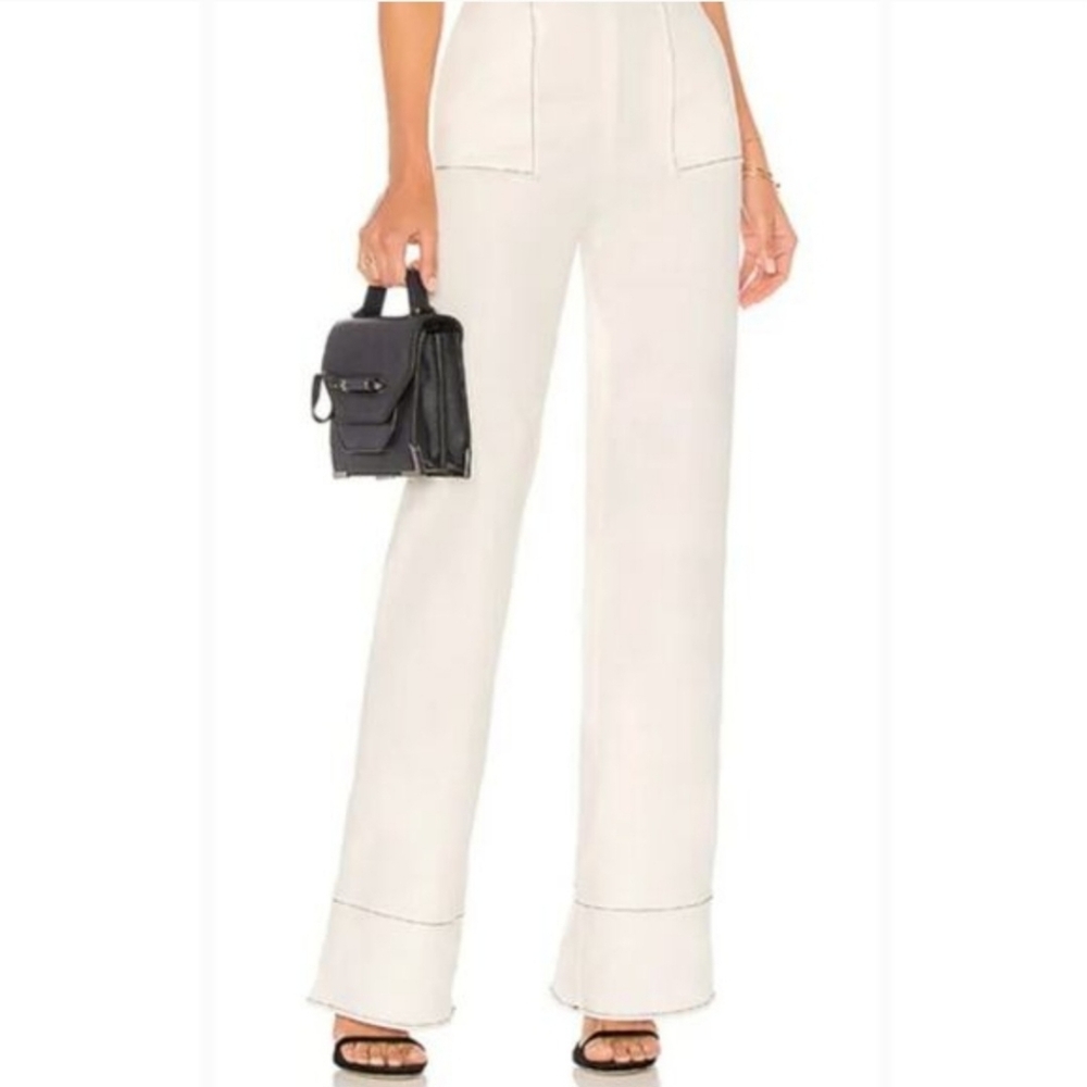Lovers + Friends Sedge High Waist Wide Leg Pants White Contrast Stitch XS NWOT